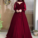 Two Layer Border Front Back Lace work Long Flare Maxi With Plain Duptta 3 PCs