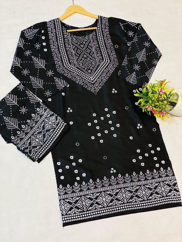 2 pcs women stitched  lawn embroidered shirt and trouser