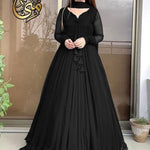 Two Layer Border Front Back Lace work Long Flare Maxi With Plain Duptta 3 PCs