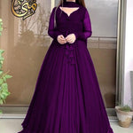 Two Layer Border Front Back Lace work Long Flare Maxi With Plain Duptta 3 PCs