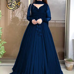 Two Layer Border Front Back Lace work Long Flare Maxi With Plain Duptta 3 PCs